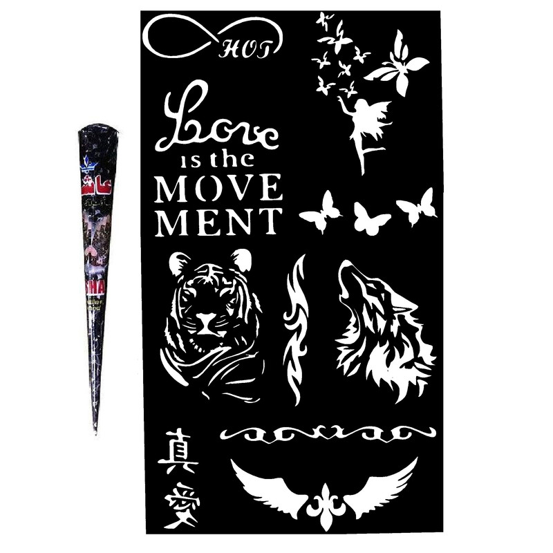 حنا طراحی و شابلون تتو موقت مدل S04 مجموعه 11 عددی