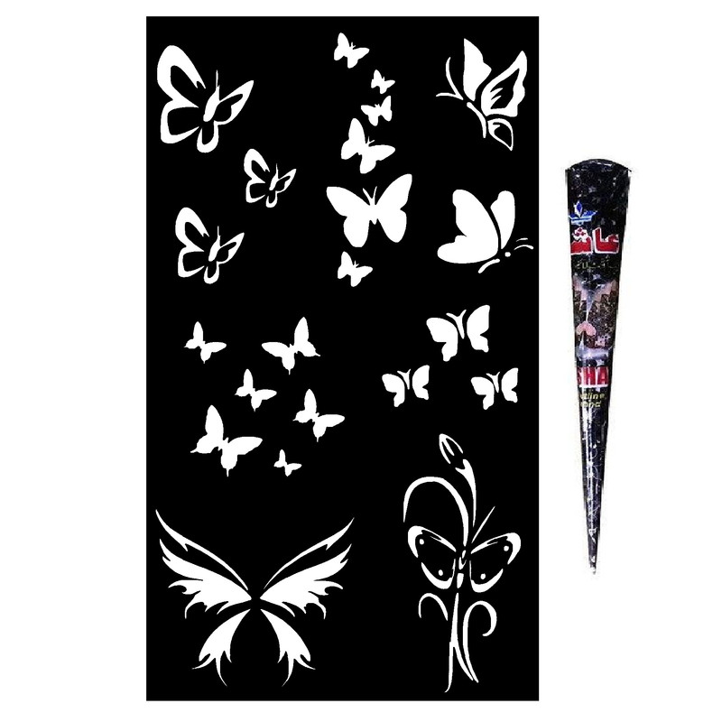 حنا طراحی و شابلون تتو موقت مدل پروانه M1 مجموعه 9 عددی