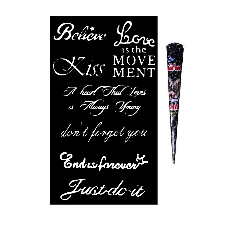 حنا طراحی و شابلون تتو موقت مدل متن انگلیسی M5 مجموعه 8 عددی